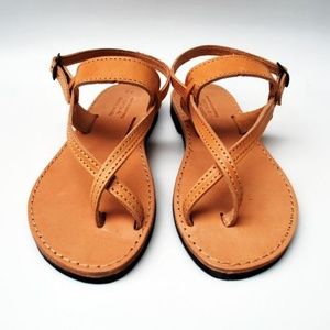 Women's Etsy Handmade Tan Leather Sandals Size 10